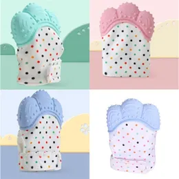 Baby Bite Prevention Mittens Infant Silicone Teething Glove Molars Care Denture Latex Tänder Mitt Maternal Kid Dot Pattern 5 1MB F2