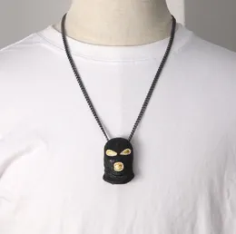 Black Counter-Terrorism Mask Pendant Necklace Hip Hop Jewelry Cubic Zirconia Cuban Link Chain Necklaces Men Women Rapper Punk Accessories