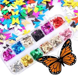 Lustro Sparkly Butterfly Paznokci Cekiny Paillette Mieszane Kolory Nail Glitter Glitter Płatki 3D Plasterki Art Akcesoria 12 Box