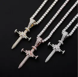 14K Gold Zircon Nail Cross Pendant Necklace Gold Silver Rosegold Copper Iy Cross Pendants Chain Bling Hip Hop Jewelry