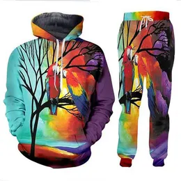 Nya män / kvinna Röd papegoja Rolig 3D-tryck Fashion Tracksuits Hip Hop Pants + Hoodies TZ08