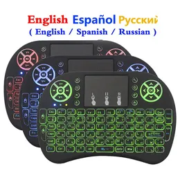 i8ミニワイヤレスキーボード3色バックライト2.4GHz英語ロシアのスペインの空気マウスAndroidテレビボックス用のタッチパッドリモコン