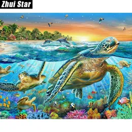 Zhui Star Pełny Kwadrat Wiertarka 5D DIY Diament Malarstwo Diamentowe "Żółw morski" Handmade 3d Haft Zestaw Cross Stitch Mosaic Decor Prezent VIP