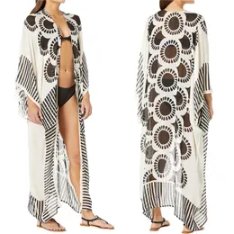 2020 Sexy See Through Printed Summer Beach Wear Long Kimono Cardigan Szyfonowa Tunika Plus Size Beachwear Kobiety Tops Bluzka