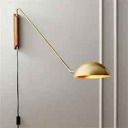 Nordic wall lamp brass simple modern dining room long arm swing left and right creative living room bedroom bedside lamp