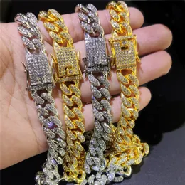 Męskie Iced Out Cuban Link Chain Bling Rhinestone Hip Hop Biżuteria Silver Gold 12mm Moda Miami Kubański Hipan Tenis Collar Naszyjnik Dla Kobiet