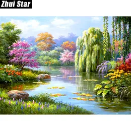 Zhui Starフルスクエアドリル5D DIYダイヤモンド絵画「春の木の風景」3D刺繍セットクロスステッチモザイクの装飾ギフトVIP