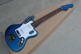 Factory Custom Metal Blue Electric Guitar with SS Pickups,WHite Pickguard,Rosewood Fretboard,22 frets,Can be Customized