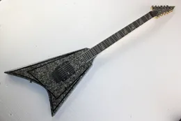 Chitarra elettrica grigia personalizzata in fabbrica con battipenna perlato, tastiera in palissandro, hardware nero, doppio ponte Rock, personalizzabile