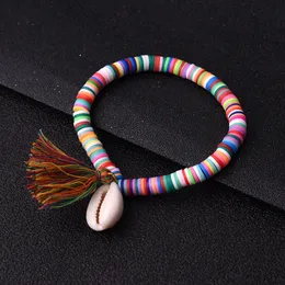 S1725 Mode Smycken Mjukt keramik Armband Tassels Shell Pendant Färgglada Pärlor Armband