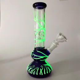 DHL Free Glow In The Dark Beaker Bong Straight Tube Tobacco Water pipes 18 mm Female Join With Diffused Downstem