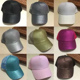 29 färger glitter hästsvans bollmössa stökiga bullar Trucker hästkappor Vanlig baseball visir keps Glitter hästsvans hattar JXW264