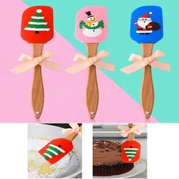 Christmas Silicone butter scraper Food grade Small silicone spatula 3D Christmas pattern home baking wood handle tool 25cm DA998