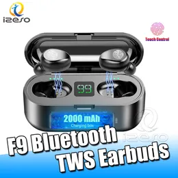 F9 Bezprzewodowe słuchawki TWS Bluetooth V5.0 Earbuds Wodoodporne Zestawy słuchawkowe z Słuchawką Ładowarka Moc Bank 2000mAh do Samsung Note20 Ultra Izeso