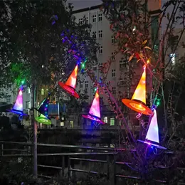 LED Light Up Witch Hat Halloween Garden Yard Tree Hanging Luminous Witch Hat Halloween Glowing Witch Hat Decor