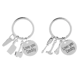 Zinc Alloy Keychain For Father Day Love You Daddy Key Chain Hammer Screwdriver Wrench Charms Keyring