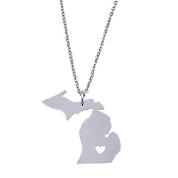 Stan ze stali nierdzewnej Michigan Map Naszyjniki Stany Zjednoczone Mapy USA America Charm Jewelry