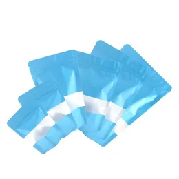 Assorted Size Matte Blue With Clear Rectangle Window Front Silver Inside Blue Back Foil Mylar Ställ upp Zip Väskor med
