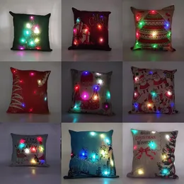 11 stylów LED Light Pillow Case Luminous Christmas Decorations Pillow Cover Santa Claus Reindeer Drukuj Poszewki Xmas Poduszki Pokrywy M2802