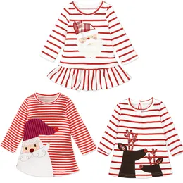 Dziewczynek Boże Narodzenie Deer Santa Claus Sukienka Cartoon Dzieci Stripe Princess Dresses Xmas Dzieci Kostium Odzież C2573