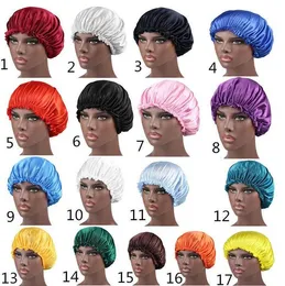 New Solid Color Silk Satin Night Hat Women Head Cover Sleep Caps Bonnet Hair Care Fashion Accessories 17 colors free ship