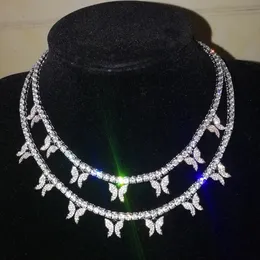 Bling Women Cubic Zirkonia Stein Kubaner Schmetterling Kette Halskette Set Zirgs Gold und Sier Diamond Butterfly Halskette