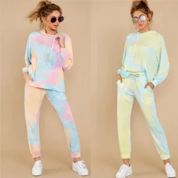 Tie Dye Damen-Trainingsanzug, modischer Trend, langärmeliges Oberteil, Kapuzen-Sweatshirt, 2-teiliges Set, Designer-weibliche, lockere, lässige 2-teilige Anzüge