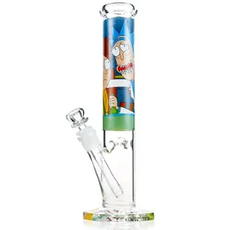 REANICE Cartoon Glasbong 14,5 mm mittlere Wasserbongs 32,5 cm gerade handgemachte Aufkleber Rohre Shisha Shisha Rauchen Blase