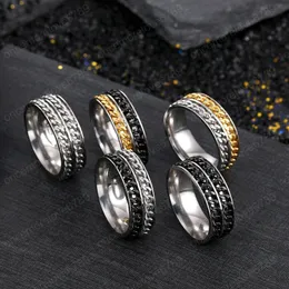 Dubbel roterbar kedjor Ring Rostfritt stål Spinband Ringar för män Kvinnor Hip Hop Fashion Smycken