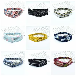 Femalecross Knot Elastic Headbands Fresh Floral Print Bands Włosy Sportowe Waszyny Nakrycia Nakrycia Damskie Kobiety Krawat Akcesoria Head Wrap VT1552