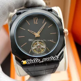 새로운 PVD 올 블랙 스틸 케이스 Octo Finissimo Tourbillon 102560 Miyota 자동식 남성용 시계 가죽 스트랩 시계 Hello_watch 6 Color E-44