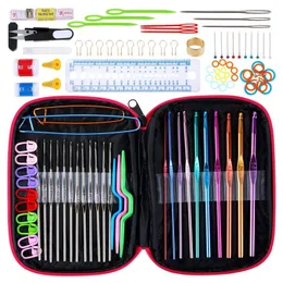 100pcs Crochet Hooks Mixed Aluminum Handle Knitting Knit Needles Sewing Tools Full Set Knit Gauge Scissors Stitch Holders with Bag