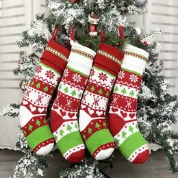 Presente de Natal Stocking vermelha e branca de malha peúgas do Natal caçoa o presente dos doces de armazenamento Stocking Bolsas Decor Xmas