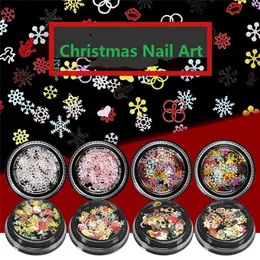 1 pudełko na paznokci cekiny płatki śniegu świąteczne dekoracje błyszczące brokat wzory mieszane kolory naklejki 3D do manicure na paznokcie