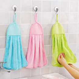 Kitchen Tools Hangable 3 Colors Soft Convenient Hand Towel Solid Colors Strong Absorbent Durable Wear Resistant Clean Rag SN1766