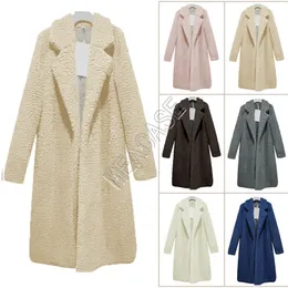 여성 셰르파 카디건 긴 소매 코트 베르베르 양털 재킷 패션 봉제 옷깃 목 오버 사이즈 롱 코트 가을 겨울 아우터 D82607