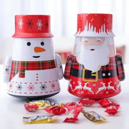 Storage Boxes Christmas Iron Candy Box Christmas Santa Claus Snowman Printed Sealed Jar Daruma Doll Gift Packing Boxes Decorations LSK944