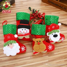 Mini Jul Hängande Strumpor Söt godis Presentväska Snowman Santa Claus Deer Bear Julstrumpor för julgran Decor Pendant 2020hot