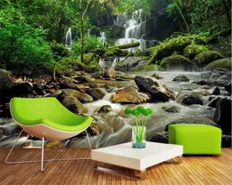 3D風景の壁紙美しい3D滝の緑の風景の背景の壁ロマンチックな風景装飾的なシルク3D壁画壁紙