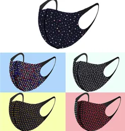 Full rhinestone 3D face mask fashion women girl shine diamond bling mouth covers anti dust windproof 5 colors