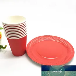 20pcs/lot red color plates cups baby shower party supplies red theme disposable plates cups plain color dishes