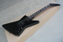 Fabriksanpassad ovanlig svart elektrisk gitarr med svarta hårdvaror, rosewood fretboard, varulv fret inlägg, kan anpassas