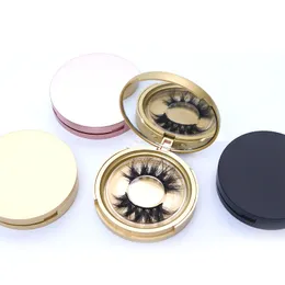 Okrągłe Fałszywe Rzęsy Case Eye Lashes Storage Box Makeup Cosmetic Lustro Case Puste pudełko rzęsy Różowe / żółte / czarne