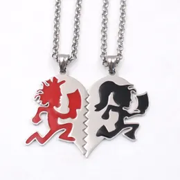 one Pair of Neodesign Jewelry Rock RED blackStainless Steel ICP Crazy Clown Heart Hatchet Man Women Pendant Necklace rolo Chain 4MM 30 INCH