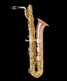 Hot Selling Baritone Saxofon E Plat Low A Gold Lacquer Rose Brass Bell Professional musikinstrument med fodral