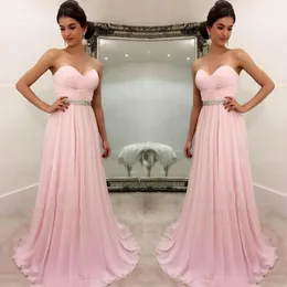 Rosa Sweetheart A-Line Bridesmaid Dresses 2021 Crystal Beaded Platser Enkel Maid of Honor Gowns Billiga Vestidos de Festa