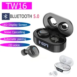 TW16 TWS Bluetooth Earphones Earbud Automatisk parning Sport Streo Musik Trådlös hörlurar Örsel med LED Laddningsdisplay för smartphone
