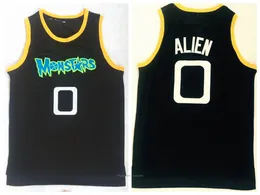 Mens Tune Squad Space Jam Moive Jerseys ALIEN #0 MONSTARS BASKETBALL JERSEY Black Stitched Shirts Embroidery Size S-2XL