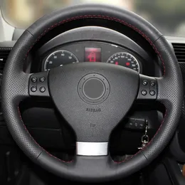 Preto Artificial Steering Car Couro cobertura de volante para a Volkswagen Golf 5 Mk5 Passat B6 Mk5 Tiguan 2007 2008 2009 2010 2011
