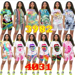 Women's Two Piece Shorts Set Fashion Prints Sports Casual T shirt Pants Set Plus Size S-4XL Clothing